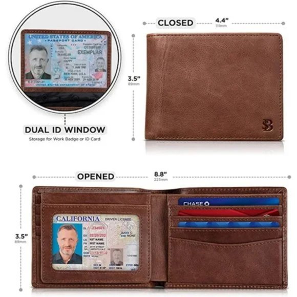 New 2 ID Window Wallet for Men RFID Blocking Leather - Picture 3 of 6